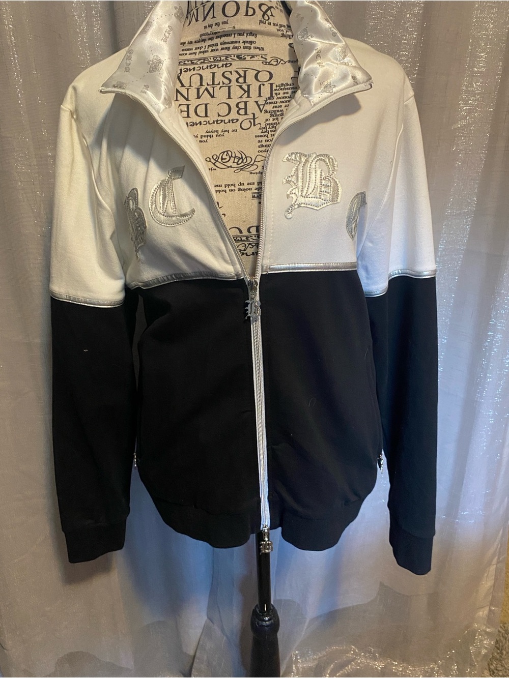 BCBG Black & White Zip-Front Track Jacket